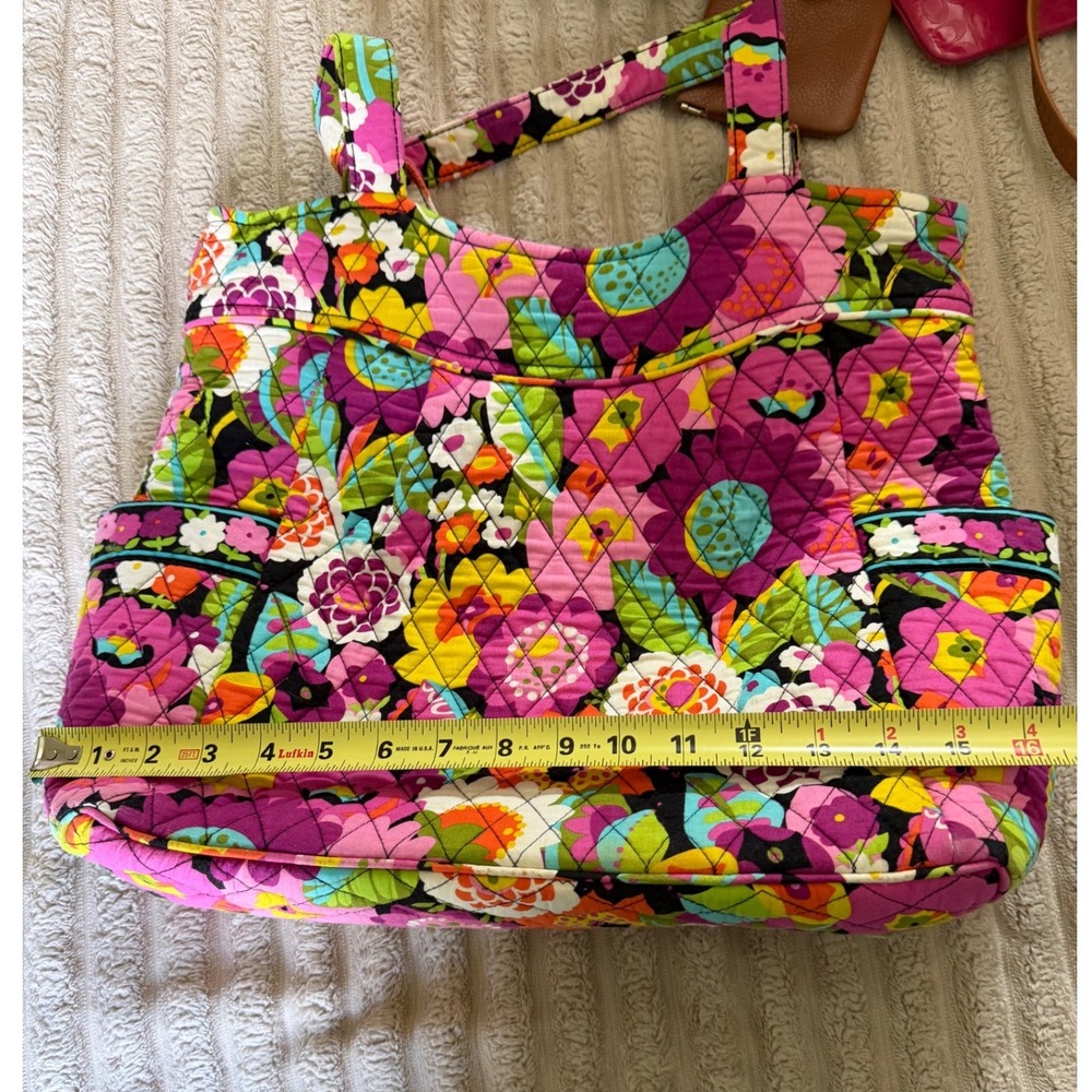 Vera Bradley Va Va Bloom Quilted Cotton Tote Bag Floral Pink Yellow Green Zip - Picture 9 of 10